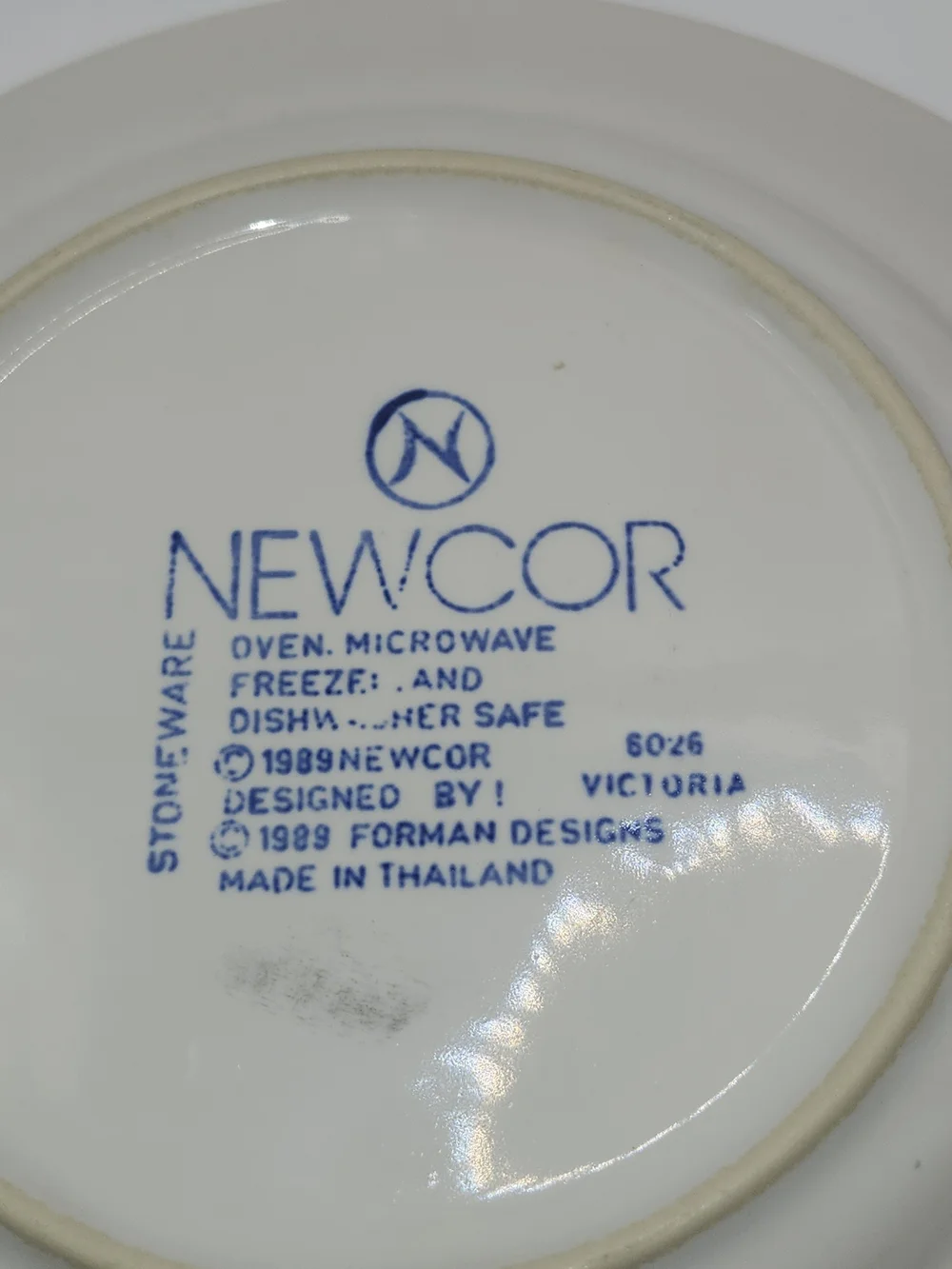 2Vtg Newcor Victoria Stoneware salad/dessert Plates 6026 Blue Ribbon Floral 1989